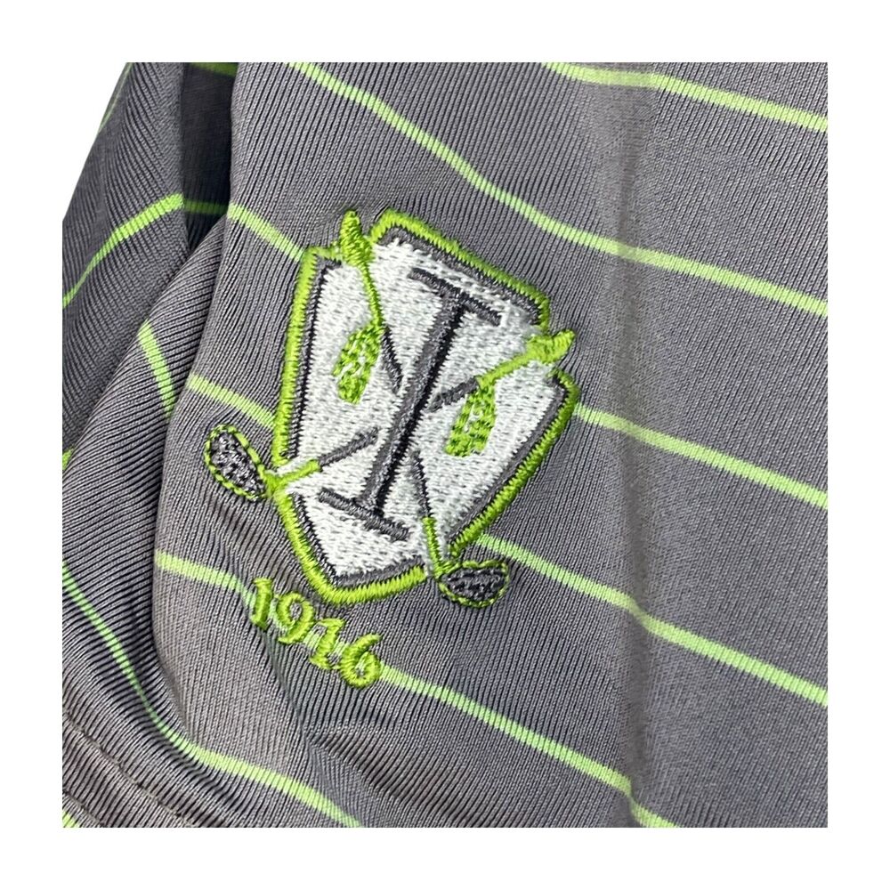 Dunning Polo Shirt Men's Large Gray Green Striped Golf Performance Short Sleeve - Picture 5 of 8